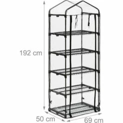 Relaxdays Serre De Balcon, Bâche En PVC, Structure En Acier, 5 étagères, HxLxP : Env. 192 X 69 X 50 cm, Noir/transparent -France Serre de jardin Soldes 2022 61313822 5