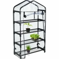 Relaxdays Serre Pour Balcon, Bâche En PVC, Structure Acier, 4 étagères, HxLxP : 125 X 69 X 29 cm, Noir/transparent