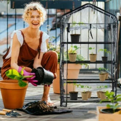 Relaxdays Serre Pour Balcon, Bâche En PVC, Structure Acier, 4 étagères, HxLxP : 125 X 69 X 29 cm, Noir/transparent -France Serre de jardin Soldes 2022 61314009 3