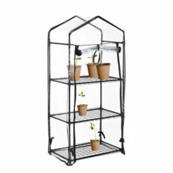 Relaxdays Serre Pour Balcon, Bâche En PVC, Structure En Acier, 3étagères, HxLxP : 126 X 59 X 37 cm; Noir/transparent