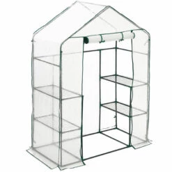 Relaxdays Serre De Jardin, Avec Bâche En PE, 4 étages, à Taille Humaine, HLP : 195x143x73 cm, Vert/transparent