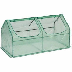 Relaxdays Serre Avec Bâche En PE, Deux Portes, Toit Pointu, Abri, H X L X P : 90 X 180 X 90 cm, Vert