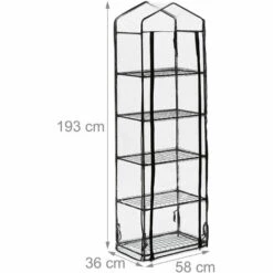 Relaxdays Serre De Balcon, 5 étagères, Structure En Acier Et Bâche En PVC, HLP : 193 X 58 X 36 Cm, Transparent/noir -France Serre de jardin Soldes 2022 61314130 5