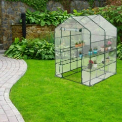 Relaxdays Serre De Jardin, Avec Bâche En PVC, 8 étages, à Taille Humaine, HLP : 195x143x143 cm, Vert/transparent -France Serre de jardin Soldes 2022 61314172 3