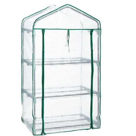 Relaxdays Serre De Balcon, Métal Et PE, 3 Niveaux, Avec Bâche, H X L X P : 127 X 69 X 49 cm, Vert/blanc 4 Relaxdays Serre De Balcon, Métal Et PE, 3 Niveaux, Avec Bâche, H X L X P : 127 X 69 X 49 cm, Vert/blanc – Image 2