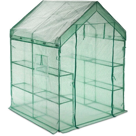Relaxdays Grande Serre De Jardin, Avec Bâche En PE, Fer, 8 étages, H X L X P : 195 X 145 X 145 cm, Vert 4 Relaxdays Grande Serre De Jardin, Avec Bâche En PE, Fer, 8 étages, H X L X P : 195 X 145 X 145 cm, Vert – Image 2