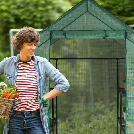 Relaxdays Grande Serre De Jardin, Avec Bâche En PE, Fer, 8 étages, H X L X P : 195 X 145 X 145 cm, Vert 6 Relaxdays Grande Serre De Jardin, Avec Bâche En PE, Fer, 8 étages, H X L X P : 195 X 145 X 145 cm, Vert – Image 4