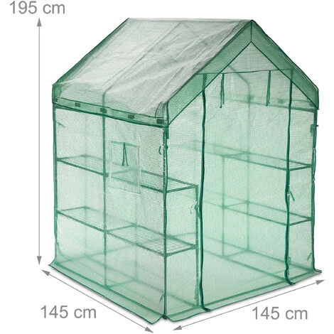 Relaxdays Grande Serre De Jardin, Avec Bâche En PE, Fer, 8 étages, H X L X P : 195 X 145 X 145 cm, Vert 7 Relaxdays Grande Serre De Jardin, Avec Bâche En PE, Fer, 8 étages, H X L X P : 195 X 145 X 145 cm, Vert – Image 5