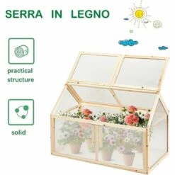 GIANTEX Serre De Jardin En Bois De Sapin, Mini Serre Balcon Pour Plantes, Serre Solide En Polycarbonate Transparent,avec Lumière Appropriée,pour Balcon Jardin Terrasse,Naturelle (100x53x71CM) -France Serre de jardin Soldes 2022 63737820 3