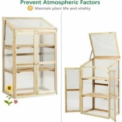 GIANTEX Serre De Jardin En Bois De Sapin, Mini Serre Balcon Pour Plantes, Serre Solide En Polycarbonate Transparent,avec Lumière Appropriée,pour Balcon Jardin Terrasse, Naturelle (60x45x100CM) -France Serre de jardin Soldes 2022 63737916 3