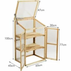 GIANTEX Serre De Jardin En Bois De Sapin, Mini Serre Balcon Pour Plantes, Serre Solide En Polycarbonate Transparent,avec Lumière Appropriée,pour Balcon Jardin Terrasse, Naturelle (60x45x100CM) -France Serre de jardin Soldes 2022 63737916 5