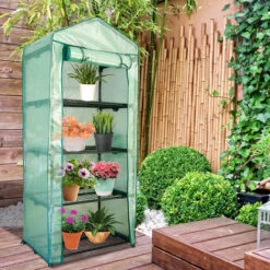 EINFEBEN Serre De Jardin Balcon étagère Serre 4 Niveaux 0,7L X 0,5l X 1,6H M Acier Galvanisé Bâche Amovible PE Haute Densité Vert - Vert -France Serre de jardin Soldes 2022 63762697 4