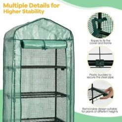 RELAX4LIFE Serre De Jardin à 4 Étagères Amovibles Avec Couverture PVC/PE, Cadre En Acier Film Plastique Résistant Avec Porte Enroulable Zippée(70x49x159cm, Vert) -France Serre de jardin Soldes 2022 64129870 3