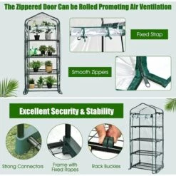 RELAX4LIFE Serre De Jardin à 4 Étagères Amovibles Avec Couverture PVC, Cadre En Acier Film Plastique Résistant Avec Porte Enroulable Zippée(70x49x159cm, Transparent) -France Serre de jardin Soldes 2022 64129889 3