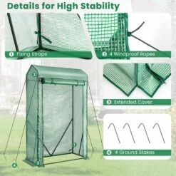 RELAX4LIFE Serre De Jardin Avec Couverture PE Cadre En Acier Film Plastique Résistant Avec Porte Enroulable Zippée, Serre Avec Piquets Pour Jardin Balcon Légumes Fleurs(100x50x170cm, Vert) -France Serre de jardin Soldes 2022 64129943 4