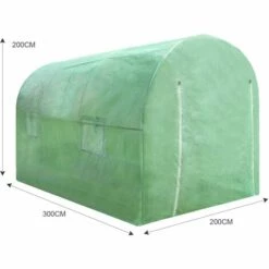 MONSTER SHOP Serre De Jardin Polytunnel Fenêtres Portes Galvanisés Couverture En PE Cadre En Métal Extérieur Plantes Diamètre 19mm | 3m X 2m - Vert -France Serre de jardin Soldes 2022 64572545 5