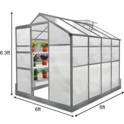 MONSTER SHOP Serre De Jardin Avec Base 1.8mx2.4m Cadre Aluminium Avec Fenêtre Et Porte Coulissante Jardinerie Plantes - Gris -France Serre de jardin Soldes 2022 65532253 5