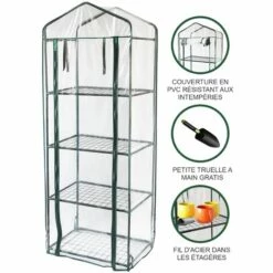 MONSTER SHOP Mini Serre à 4 étagère Avec Couverture En PVC | MonsterShop - Vert