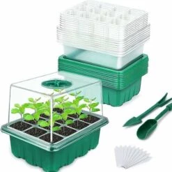 Cisea Mini Serre Pour Plantes, Plateau De Semis Intérieur 10 Pièces 120 Cellules Avec Couvercles Surélevés, Plateau De Semis, 20 étiquettes, 2 Outils
