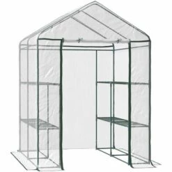 HOMCOM Serre De Jardin Balcon Terrasse 4 étagères 143L X 143l X 195H Cm Acier PVC Imperméable Anti-UV Transparent Vert - Transparent