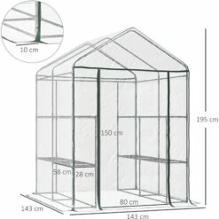 HOMCOM Serre De Jardin Balcon Terrasse 4 étagères 143L X 143l X 195H Cm Acier PVC Imperméable Anti-UV Transparent Vert - Transparent -France Serre de jardin Soldes 2022 6812078 3