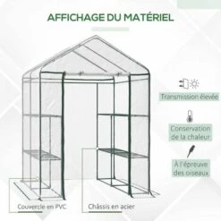 HOMCOM Serre De Jardin Balcon Terrasse 4 étagères 143L X 143l X 195H Cm Acier PVC Imperméable Anti-UV Transparent Vert - Transparent -France Serre de jardin Soldes 2022 6812078 4