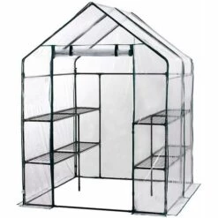 Serre De Jardin Avec Bâche Armée Transparent PVC Gardiun Double Leaf 143x143x195 Cm