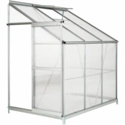 TECTAKE Serre De Jardin Polycarbonate Adoss?e 2,39 M² + 1 Embase En Acier - Blanc Transparent