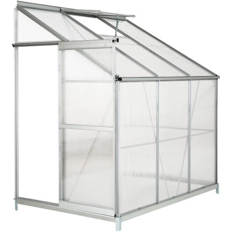 TECTAKE Serre De Jardin Polycarbonate Adoss?e 2,39 M² + 1 Embase En Acier - Blanc Transparent 3 TECTAKE Serre De Jardin Polycarbonate Adoss?e 2,39 M² + 1 Embase En Acier - Blanc Transparent