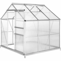 TECTAKE Serre De Jardin Polycarbonate 3,7 M² + 1 Embase En Acier - Blanc Transparent -France Serre de jardin Soldes 2022 7514492 3